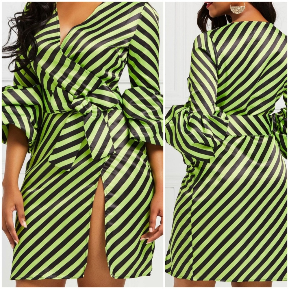 Green/black striped dress